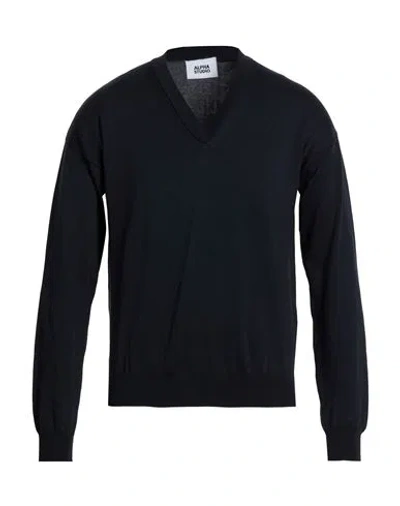 Alpha Studio Man Sweater Midnight Blue Size 46 Cotton In Black