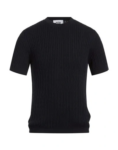 Alpha Studio Man Sweater Midnight Blue Size 46 Cotton In Black