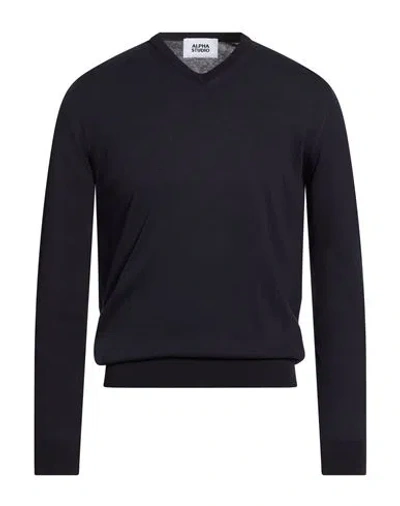 Alpha Studio Man Sweater Midnight Blue Size 46 Cotton In Black