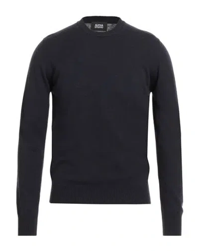 Alpha Studio Man Sweater Midnight Blue Size 46 Wool In Black