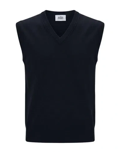 Alpha Studio Man Sweater Midnight Blue Size 42 Cotton In Black