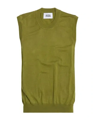 Alpha Studio Man Sweater Military Green Size 38 Wool