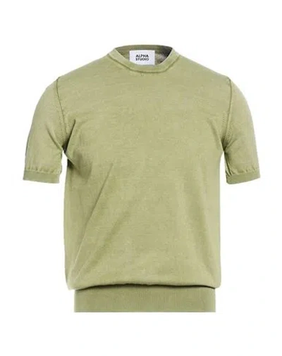 Alpha Studio Man Sweater Military Green Size 40 Cotton