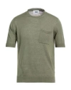 Alpha Studio Man Sweater Military Green Size 40 Linen, Cotton