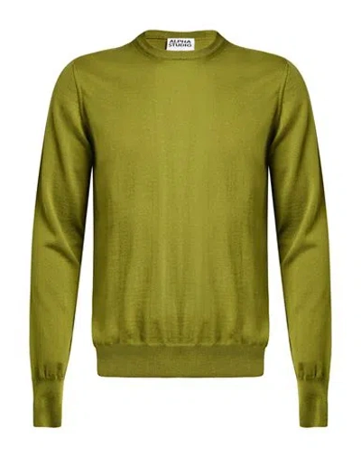 Alpha Studio Man Sweater Military Green Size 42 Merino Wool