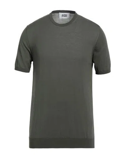 Alpha Studio Man Sweater Military Green Size 44 Cotton In Green