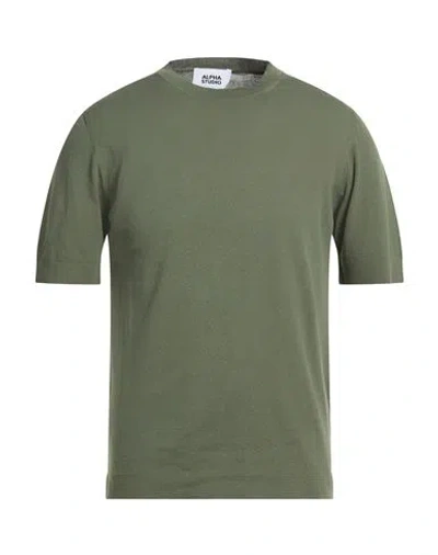 Alpha Studio Man Sweater Military Green Size 48 Cotton, Polyester