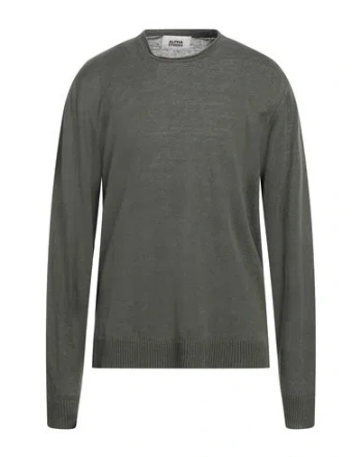 Alpha Studio Man Sweater Military Green Size 48 Linen, Cotton In Gray