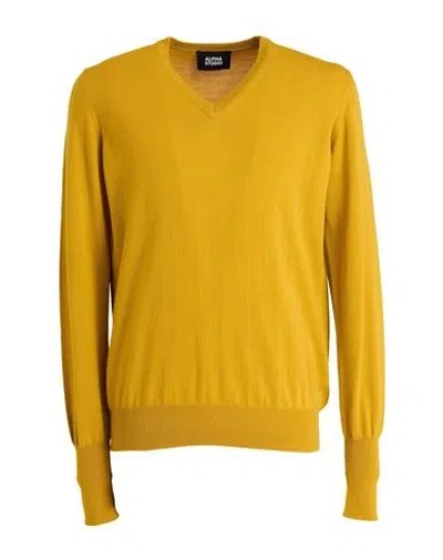 Alpha Studio Man Sweater Mustard Size 38 Merino Wool In Yellow