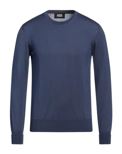 Alpha Studio Man Sweater Navy Blue Size 38 Merino Wool