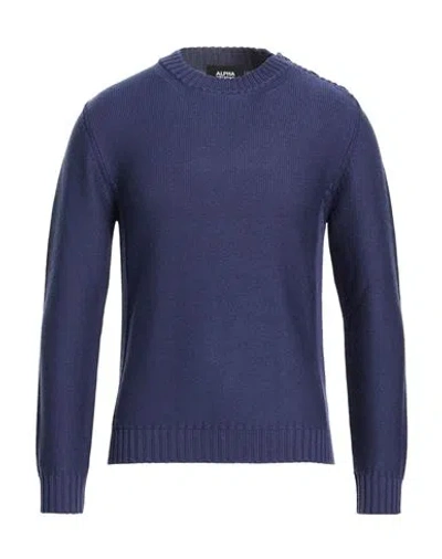 Alpha Studio Man Sweater Navy Size 38 Merino Wool In Blue
