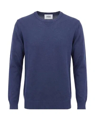 Alpha Studio Man Sweater Navy Size 40 Geelong Wool In Blue