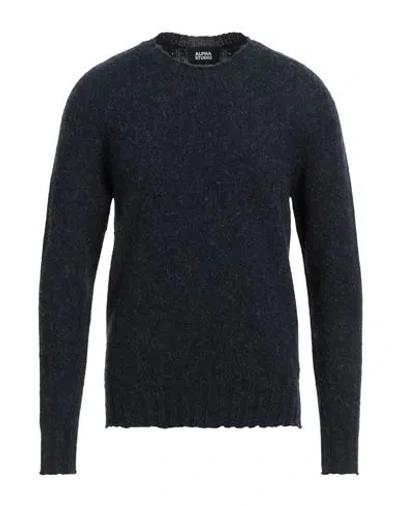 Alpha Studio Man Sweater Navy Size 40 Wool In Black