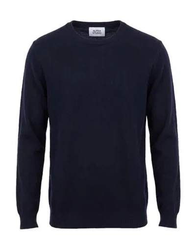 Alpha Studio Man Sweater Navy Size 42 Merino Wool In Blue