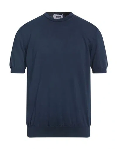 Alpha Studio Man Sweater Navy Size 44 Cotton In Blue