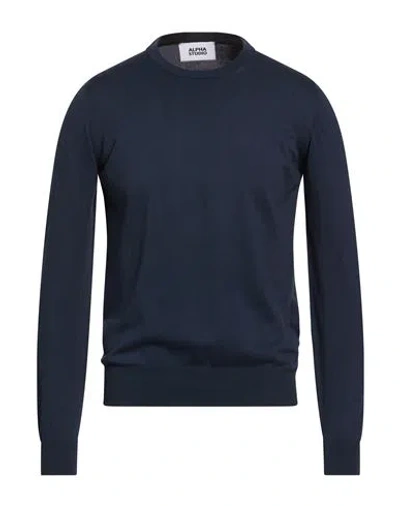 Alpha Studio Man Sweater Navy Size 50 Cotton In Blue