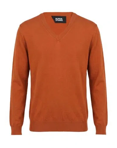 Alpha Studio Man Sweater Orange Size 40 Merino Wool