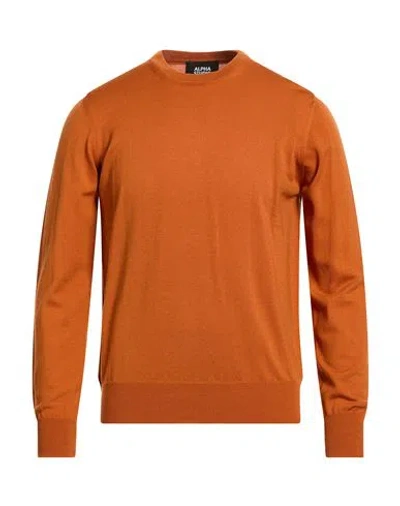 Alpha Studio Man Sweater Orange Size 44 Merino Wool