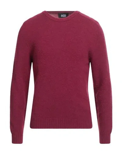 Alpha Studio Man Sweater Plum Size 44 Geelong Wool In Burgundy