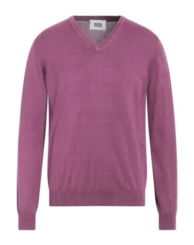 Alpha Studio Man Sweater Purple Size 40 Cotton
