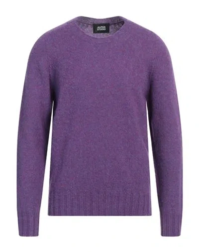 Alpha Studio Man Sweater Purple Size 40 Wool In Purple