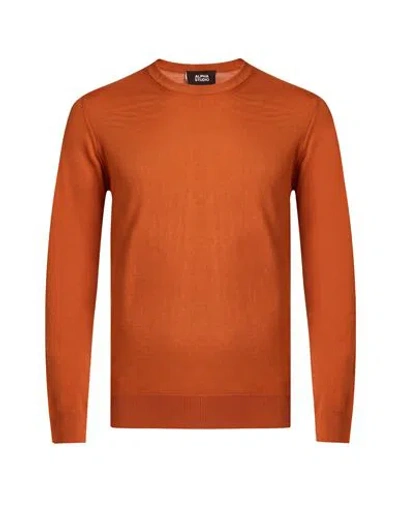 Alpha Studio Man Sweater Rust Size 38 Merino Wool In Orange