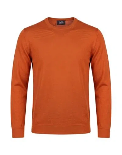 Alpha Studio Man Sweater Rust Size 40 Merino Wool In Orange