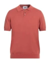 Alpha Studio Man Sweater Rust Size 44 Cotton In Red