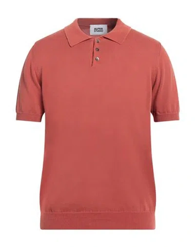 Alpha Studio Man Sweater Rust Size 44 Cotton In Red