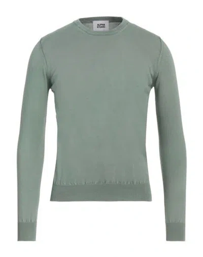 Alpha Studio Man Sweater Sage Green Size 36 Cotton In Sage Green