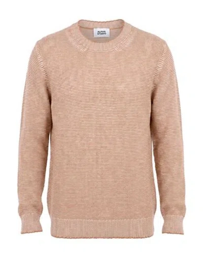 Alpha Studio Man Sweater Sand Size 36 Geelong Wool In Neutral