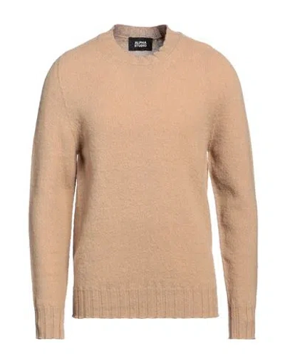 Alpha Studio Man Sweater Sand Size 40 Wool In Brown