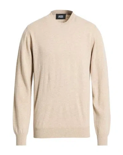 Alpha Studio Man Sweater Sand Size 42 Geelong Wool In Neutral