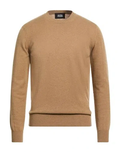 Alpha Studio Man Sweater Sand Size 44 Wool In Brown