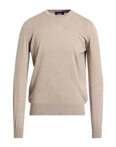 Alpha Studio Man Sweater Sand Size 46 Merino Wool In Nude