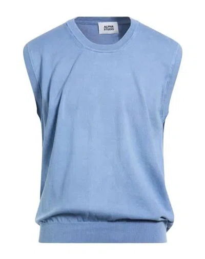 Alpha Studio Man Sweater Sky Blue Size 44 Cotton