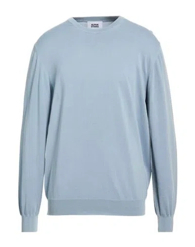 Alpha Studio Man Sweater Sky Blue Size 46 Cotton In Animal Print