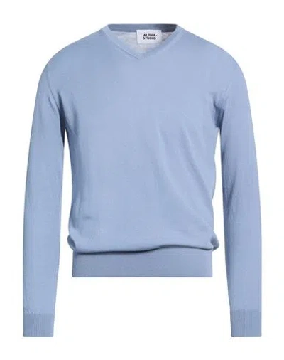 Alpha Studio Man Sweater Slate Blue Size 38 Cotton