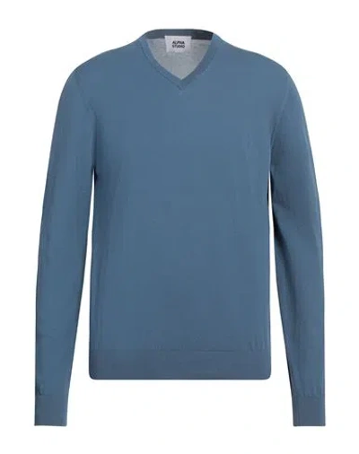 Alpha Studio Man Sweater Slate Blue Size 40 Cotton