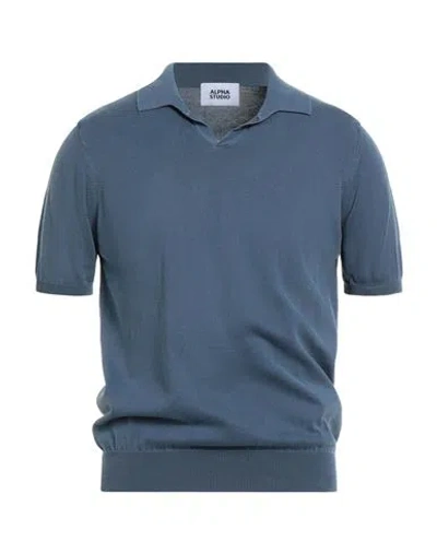 Alpha Studio Man Sweater Slate Blue Size 40 Cotton