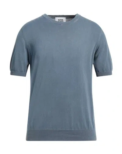 Alpha Studio Man Sweater Slate Blue Size 44 Cotton In Blue