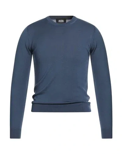 Alpha Studio Man Sweater Slate Blue Size 44 Merino Wool