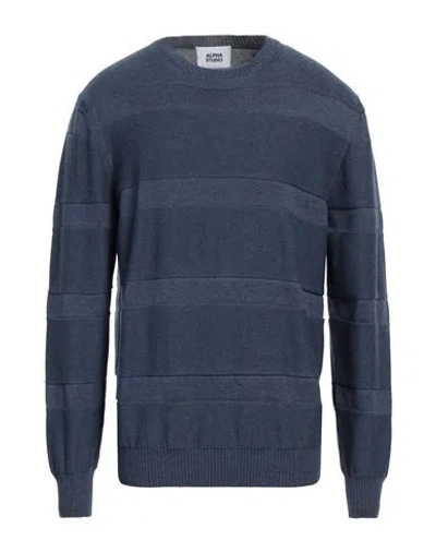 Alpha Studio Man Sweater Slate Blue Size 46 Cotton