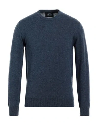 Alpha Studio Man Sweater Slate Blue Size 48 Wool