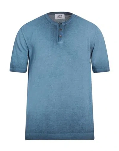 Alpha Studio Man Sweater Slate Blue Size 50 Cotton