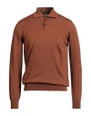 Alpha Studio Man Sweater Tan Size 38 Merino Wool In Brown