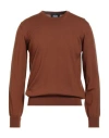 Alpha Studio Man Sweater Tan Size 42 Merino Wool In Brown