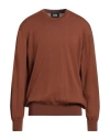 Alpha Studio Man Sweater Tan Size 42 Merino Wool In Brown