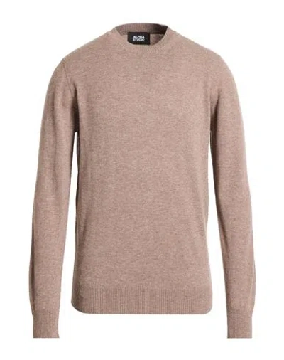 Alpha Studio Man Sweater Taupe Size 42 Geelong Wool In Brown