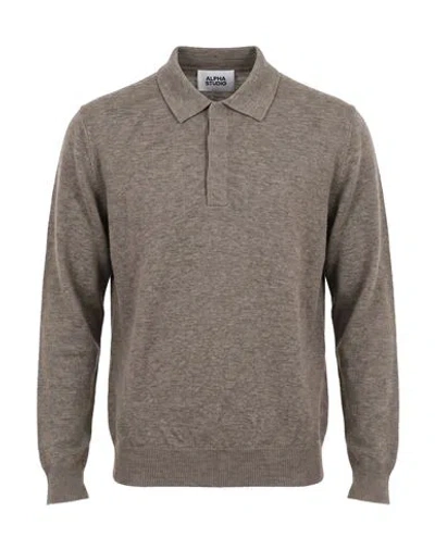 Alpha Studio Man Sweater Taupe Size 44 Geelong Wool In Gray